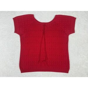Pine Cove Knit Top Womens L Red Good Pointelle Short Sleeve Vintage Scoop Neck